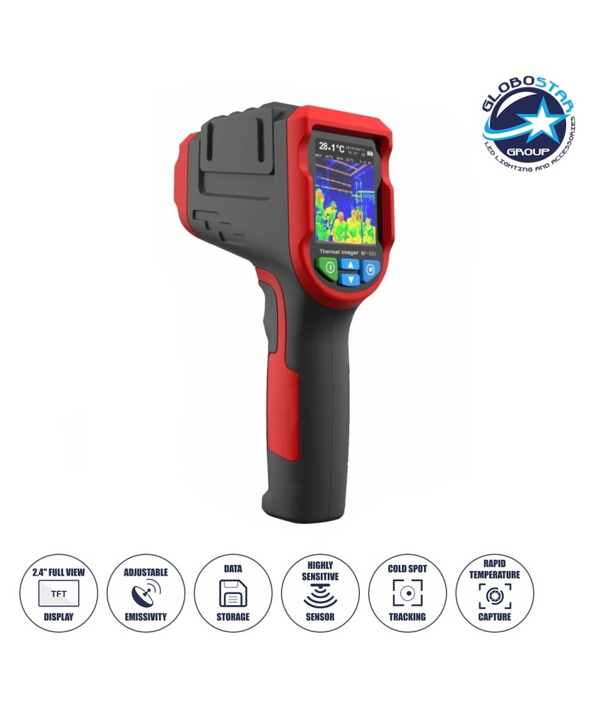 GLOBOSTAR® NOYAFA-NF-521 79989 Ψηφιακή Θερμοκάμερα Χειρός 2MP -10°C - 400°C με Οθόνη 2.4" TFT LCD με Micro-USB με Επαναφορτιζόμενη Μπαταρία Li-ion 3.7V 2600mAh & 8GB Micro TF Card IP20 - Μ6 x Π6 x Υ21cm - 2 Χρόνια Εγγύηση